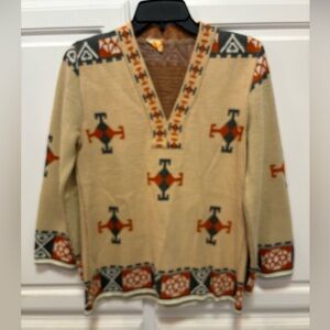 Vintage Sabra Wintuk Aztec Southwest Print Tan Rust Sweater Women’s Size Medium